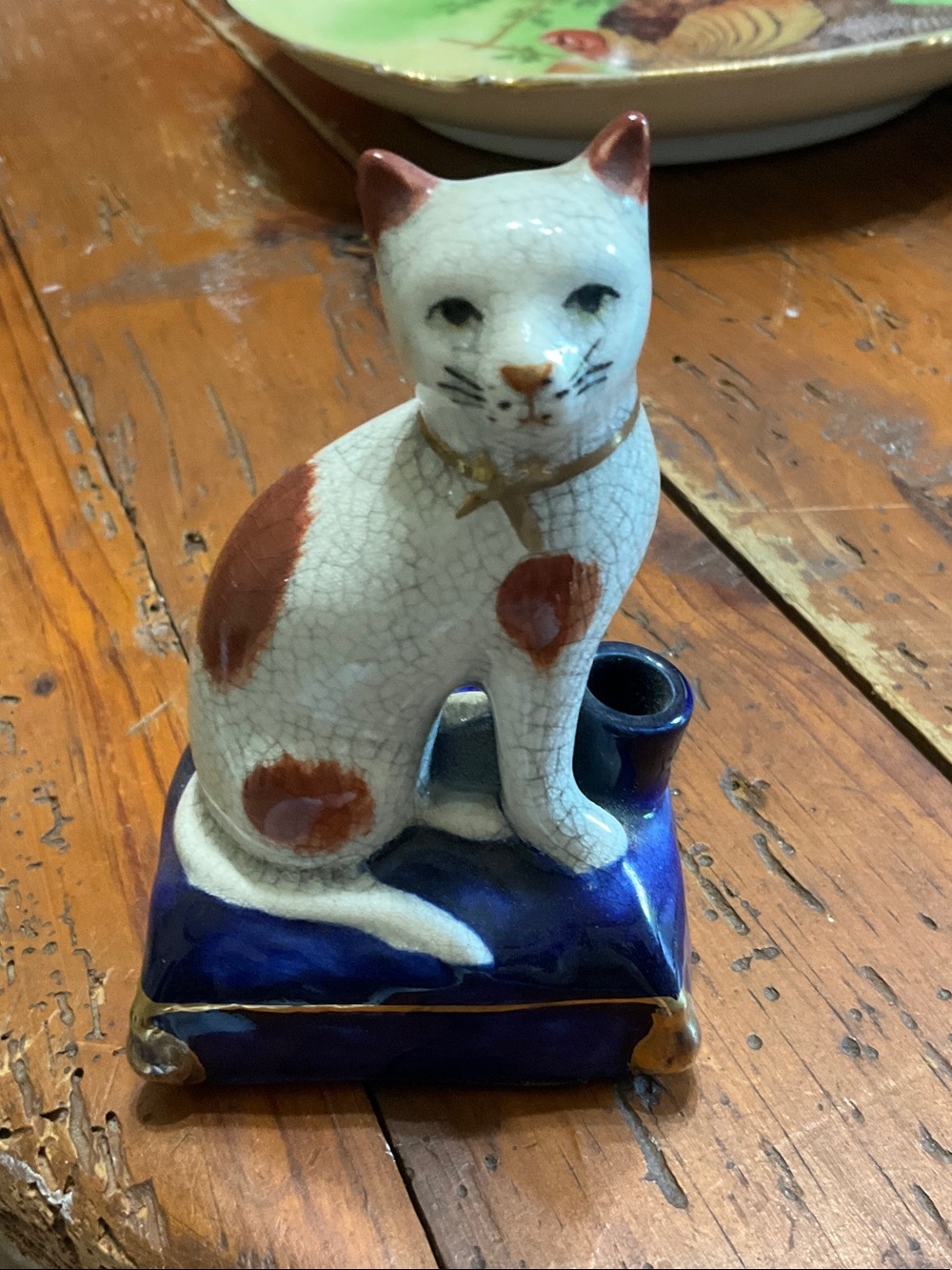 Vintage 1980’s Fitz & Floyd Porcelain Cat on Pillow Inkwell